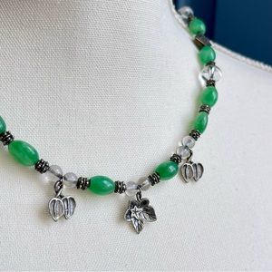 Sterling Silver Leaf Mini Pendants Jadeite Rock Crystal Beads in Silver Tone 18"